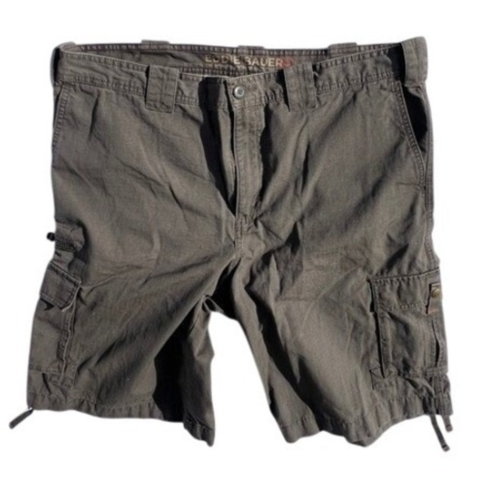 Eddie Bauer Mens Legend Washed Cargo Shorts Gray Brown Ripstop Cotton Size 38